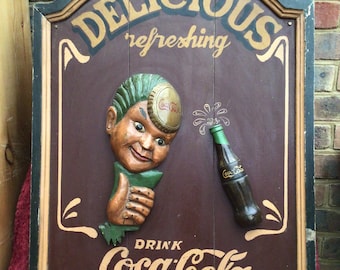 Großes Vintage Coca Cola Werbeschild Tafel