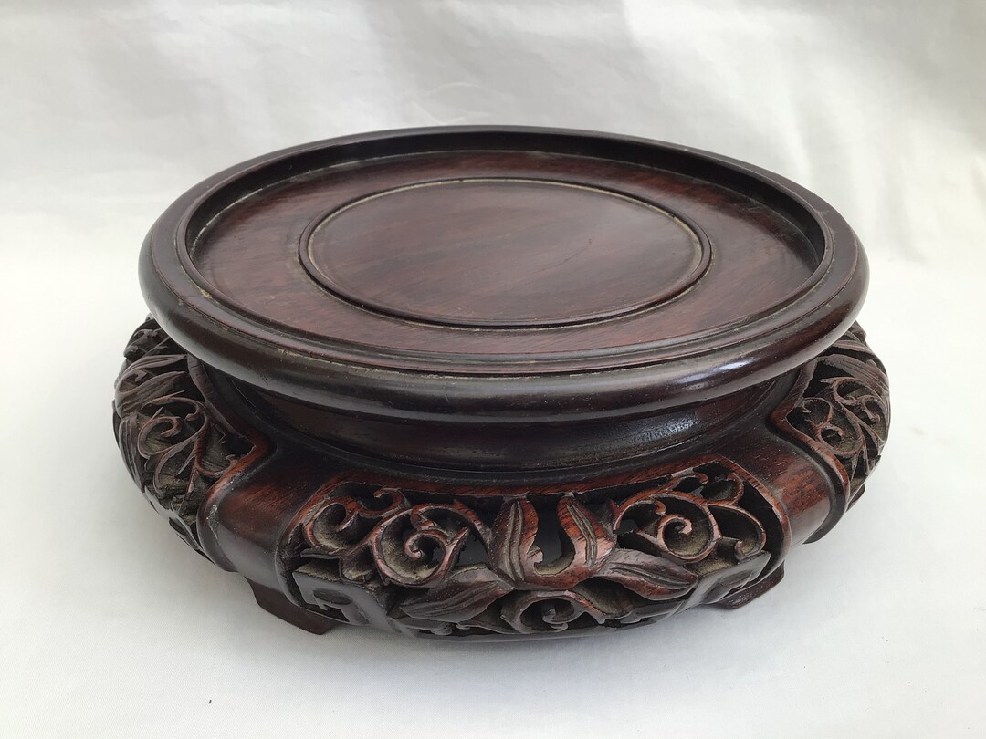 Antique Chinese Carved Wood Vase/bowl Base Stand Etsy
