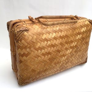 Vintage Handmade Bamboo Wicker Top Handle Handbag, Small suitcase