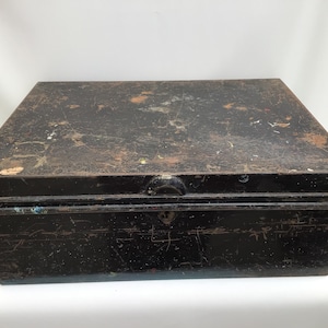 Vintage Black Metal Small Trunk, Storage Box, Length. 43cm.