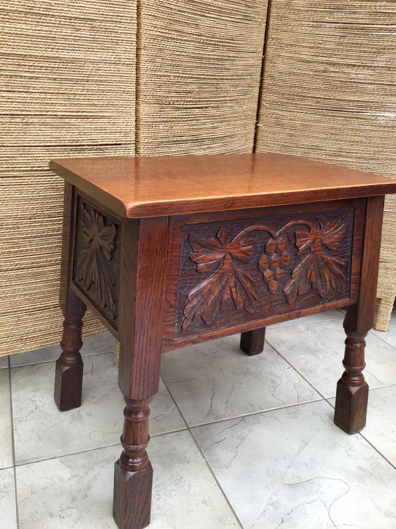 Antique Carved Oak Sewing Box End Table, Etsy