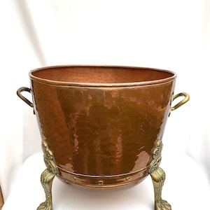 Large Antique Victorian/early 20th Century Copper Brass Log Bucket, Jardiniere Planter.  D. 39cm