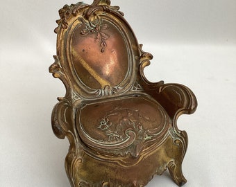 Antique ArtDeco Miniature Chair Model of Jewellery Box in Gilded Bronze, Bronze Chair Model of Trinket Box