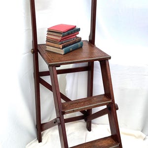 Antike Viktorianische Mahagoni Bibliothek Trittleiter: Leder Top Präsentationstisch