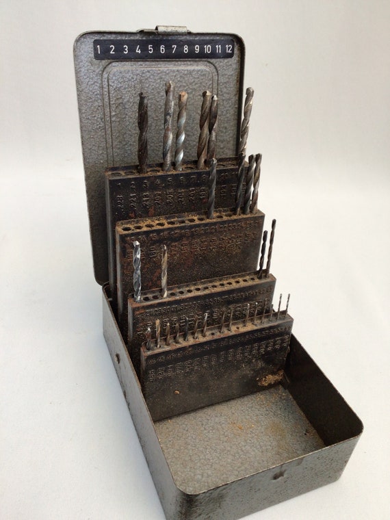 Vintage Metal Drill Index Box With 29 Drills Etsy