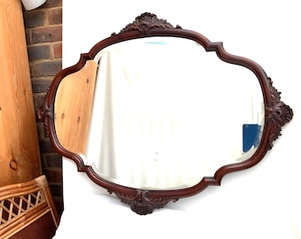 Large 19th Century Carved Mahogany Bevelled Mirror.  W. 97cm