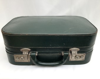 Antique Green Leather Hard-case  England Train Case, Small Suitcase, Hand Luggage