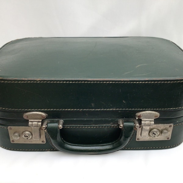 Antique Green Leather Hard-case  England Train Case, Small Suitcase, Hand Luggage