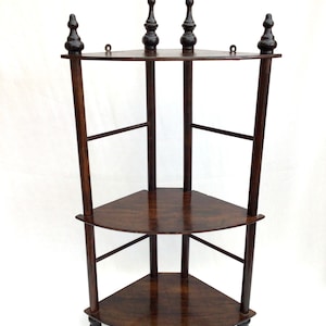 Antique Wood Corner Shelf: Free Standing or Wall Hanging, Dated 1885