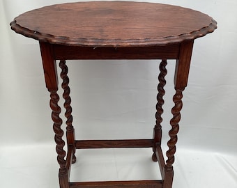 Antique Solid Oak Barley Twist Oval Side Table, Lamp Table