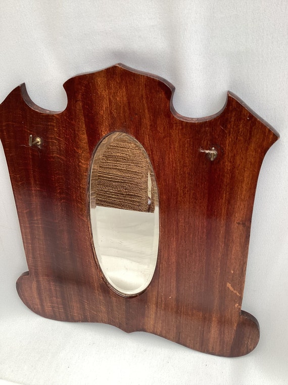 Antique Vintage Mahogany Wall Hanging Bevelled Mirror With Two Hooks Etsy