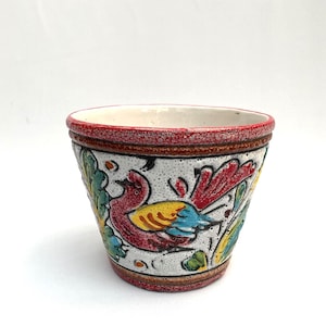 Middle Century Italian Handcrafted Hand Painted Ceramic Planter Jardiniere.  H. 10cm
