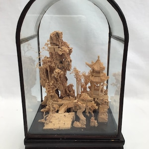 Chinese Diorama Display Ornament, Chinese Corkwood Carved of Diorama.  H. 21.5cm