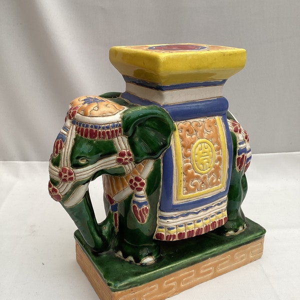 Vintage Handmade Ceramic Elephant Plant Stand. Display Stand