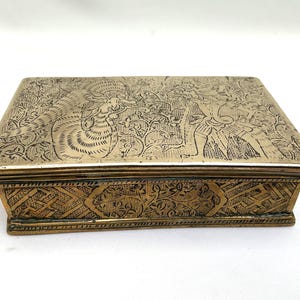 Engraved Brass Box: Antique 18th/19th Century Solid Brass Decor (17cm)