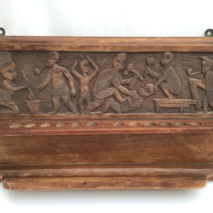 Large Carved Wood Tobacco Pipe Rack, Wall Hanging Pipe Stand