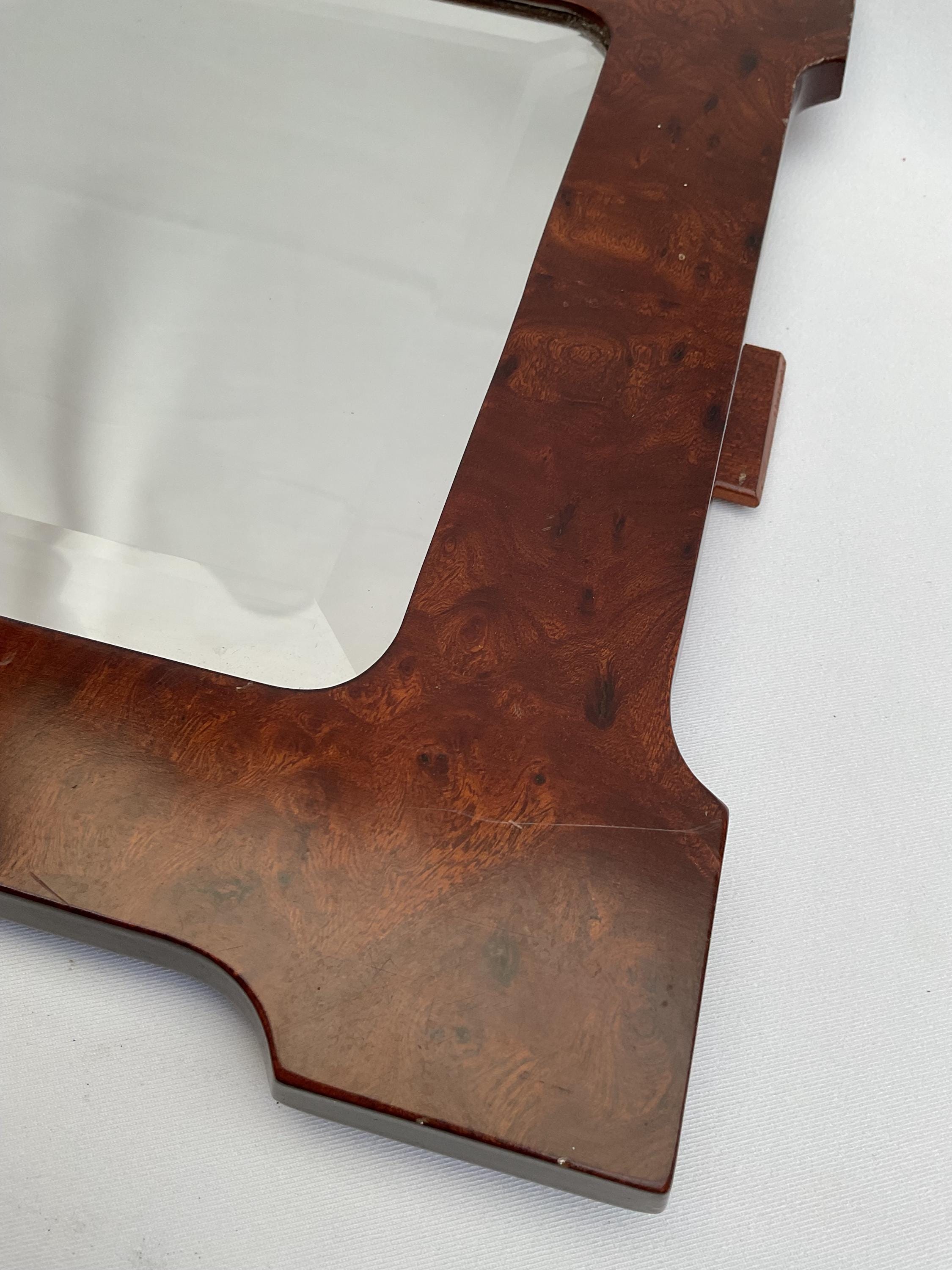 イタリア象嵌面取り鏡 20世紀初頭の象嵌細工を施した硬材の面取り