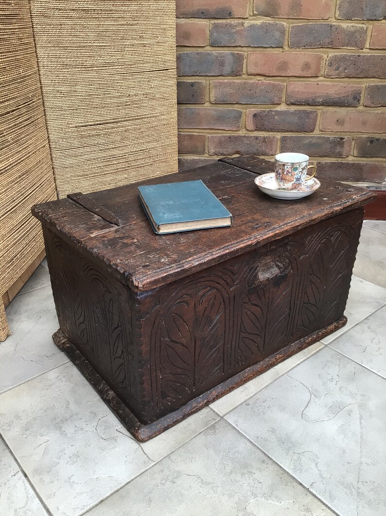 Late 17th Century Oak Trunk Coffee Table Large Antique Bible Etsy