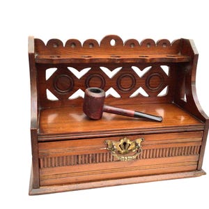 Antique Mahogany England Tobacco Pipe Stand Drawer Chest, no key