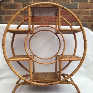 Rare Early/Mid Century Bamboo Round Display Shelf Unit