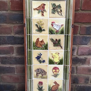 Large Midcentury Handmade Hand Painted Vintage Ceramic Tile Plaque Panel, 71cm Height