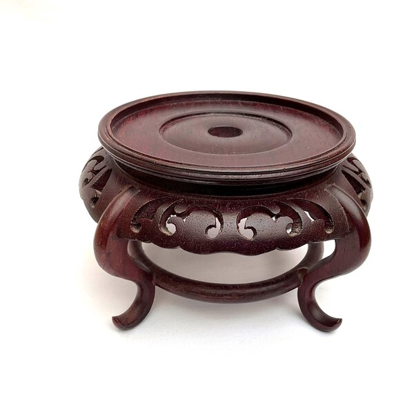 Support vintage chinois en bois dur massif. Support de base pour vase/bol.  H. 9,5 cm