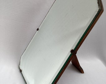 Espejo biselado de mesa independiente vintage antiguo de principios del siglo XX, espejo de tocador. Espejo de caballete