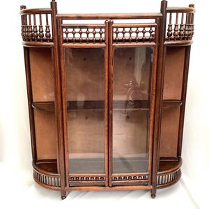 Antique Art Deco Oak Glass Display Cabinet - England, 1900s