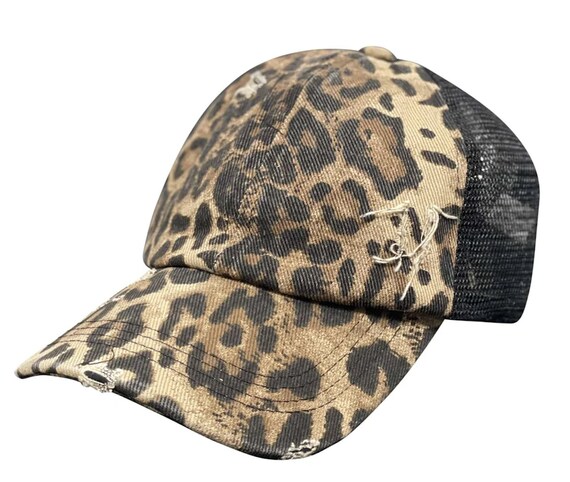 Cheetah Print Frayed Hat New YORK Leopard Distressed Hat: Hand-jeweled SWAROVSKI  main image 4