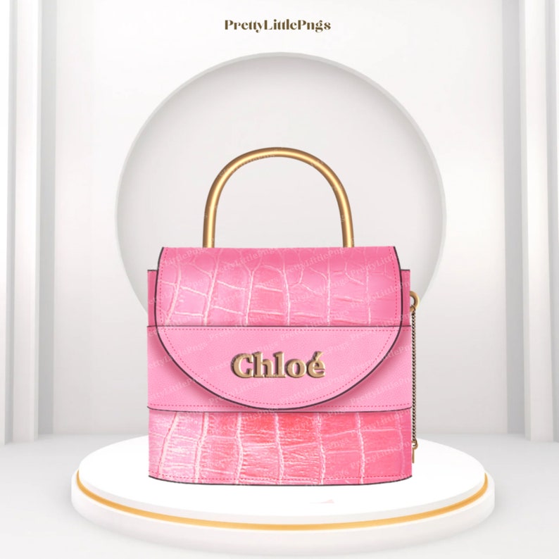 May include: A pink crocodile embossed leather handbag with a gold top handle and a gold metal nameplate that reads "Chlo&eacute;".