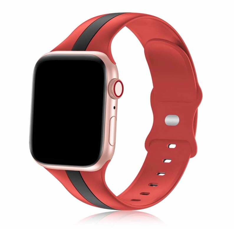 Premium Striped Silicone Apple Watch Band black With Red Etsy