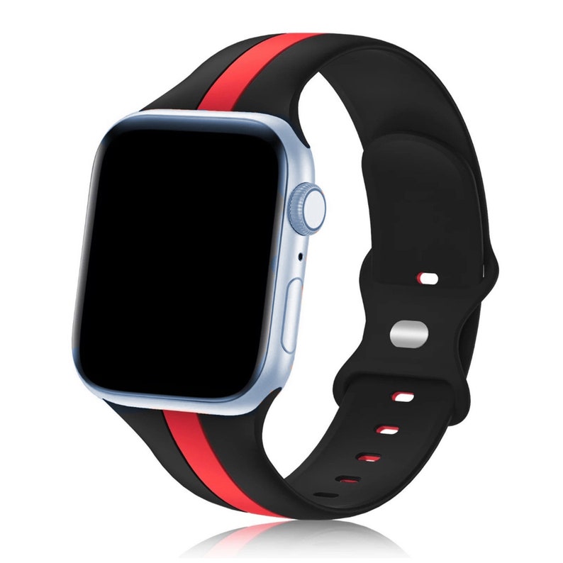 Premium Striped Silicone Apple Watch Band black With Red Etsy