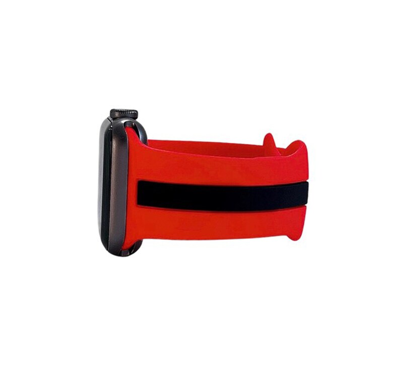 Premium Striped Silicone Apple Watch Band black With Red Etsy
