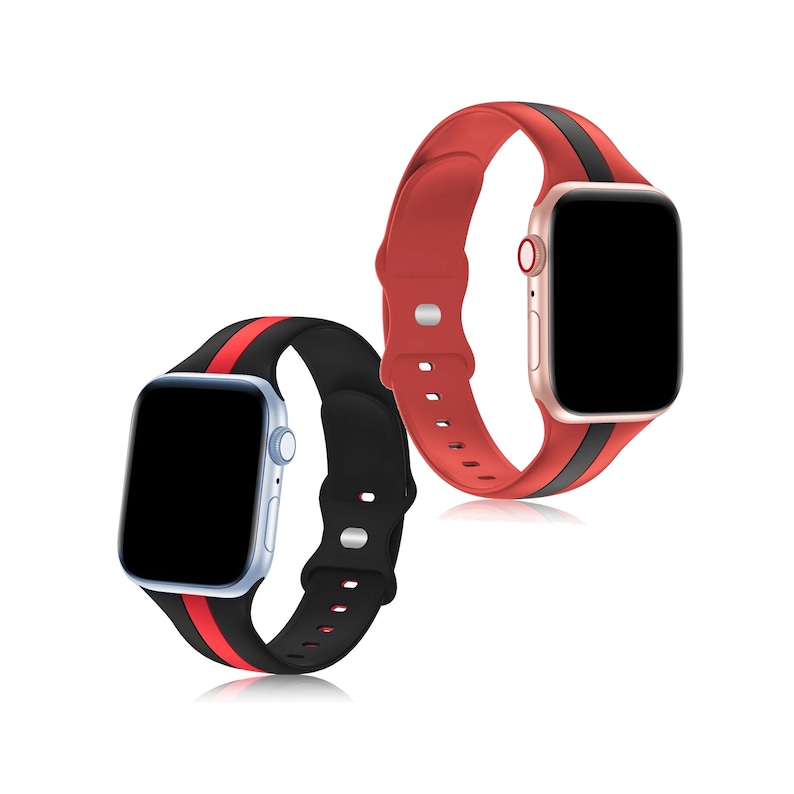 Premium Striped Silicone Apple Watch Band black With Red Etsy