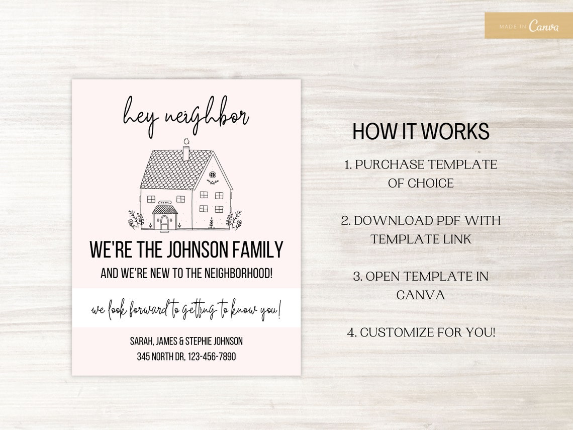 Neighbor Introduction Letter Template Hello Neighbor Contact Etsy