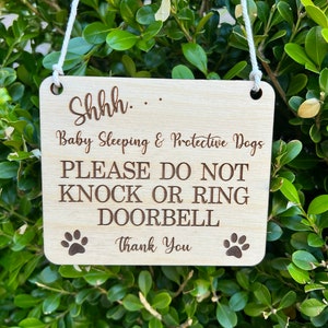 Baby Sleeping Protective Dogs Front Door Sign, Do Not Knock Sign, Do Not Ring Doorbell, Baby Dog Privacy Sign, Do Not Disturb Door Sign