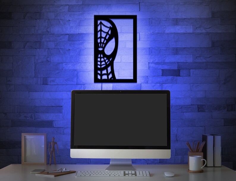 Spider Led Wall Decor Sign Superhero Wall Art Kids Room Etsy