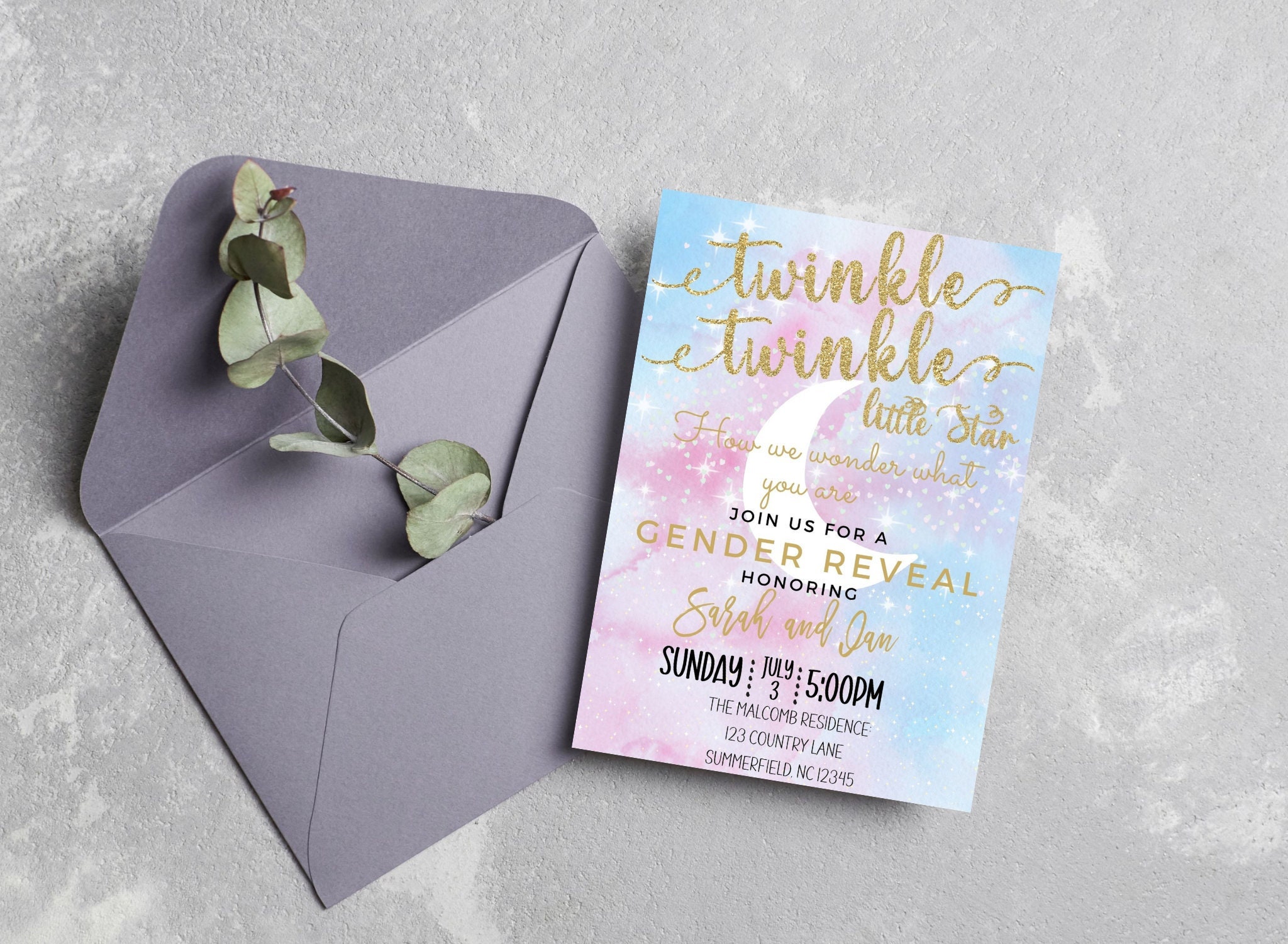 Gender Reveal Invitations Twinkle Twinkle Little Star Gender Reveal Invitations Digital Download Gender Reveal Invitation