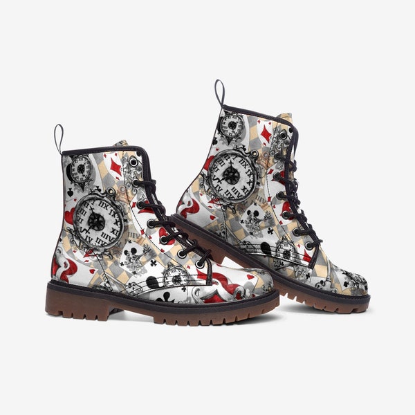 Alice in Wonderland Inspired Combat Boots | Vegan Leather Combat Boots | Walking Boots