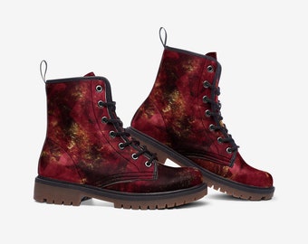 Ruby Rough Glitter Combat Style Vegan Leather Lace-Up Boots