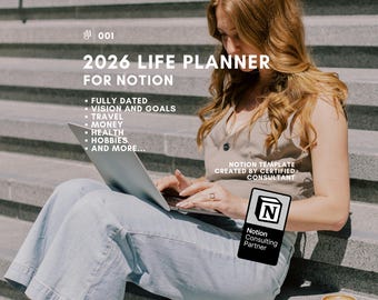 2026 Fully Dated Notion Life Planner, All-in-One Notion Template