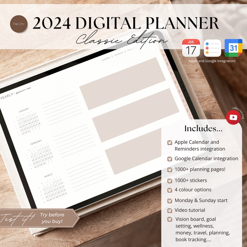 2024 Digital Planner Classic Edition // Daily, Weekly, Monthly and