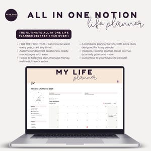 Notion All In One Life Planner // 2025 Notion template, life planner, digital notion planner, life dashboard planner, Notion life hub