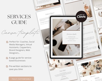 Services Guide Canva Template // services and pricing template, canva template service guide, services list, service guide, canva guide