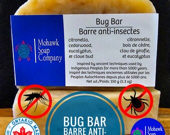 Barre anti-insectes | Répulsif contre les moustiques et les tiques | Citronnelle, bois de cèdre, clou de girofle et eucalyptus | Végétalien | Savon pour le corps et les cheveux | Mohawk Soap Company