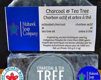 Charbon de bois et arbre à thé | Huile d'arbre à thé australienne et charbon actif | Végétalien | Fabrication autochtone | Savon pour le corps et les cheveux | Mohawk Soap Company