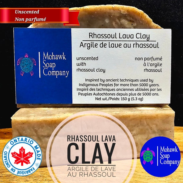 Rhassoul Lava Clay | Unscented with Moroccan Lava Clay | Vegan | Indigenous Made | Hand and Body Soap | Waste Free | Mohawk Soap Company