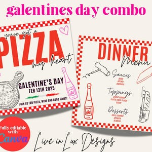 Galentine's Day Flyer & Menü | Pizza-Party | Canva Vorlage