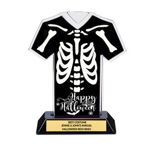 Custom Happy Halloween Trophy, Skeleton Design, Free Engraving & Plate Included - 7 Inches Tall
