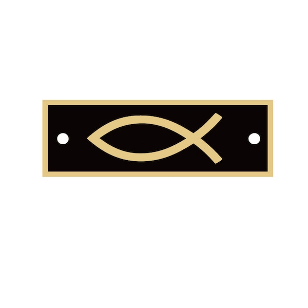 FISH - Black Brass Plaque - Memorial - Fish Graphic Plate - Includes Free Mounting Screws- 7/8 x 2 3/4 inch